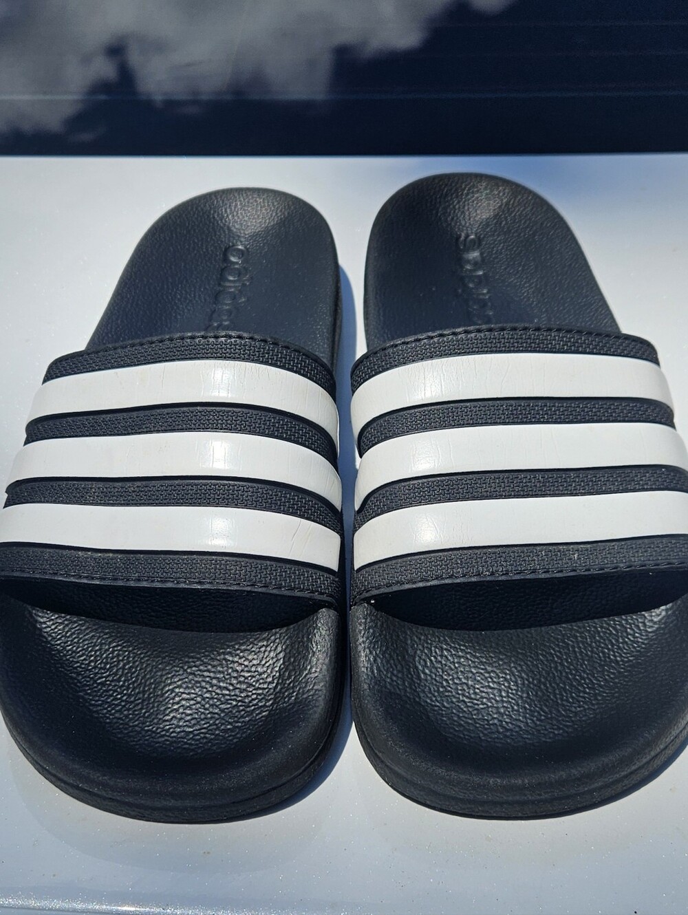 Adidas Adilette Shower Slides Core Black White 3 Stripes Sandals Mens 6